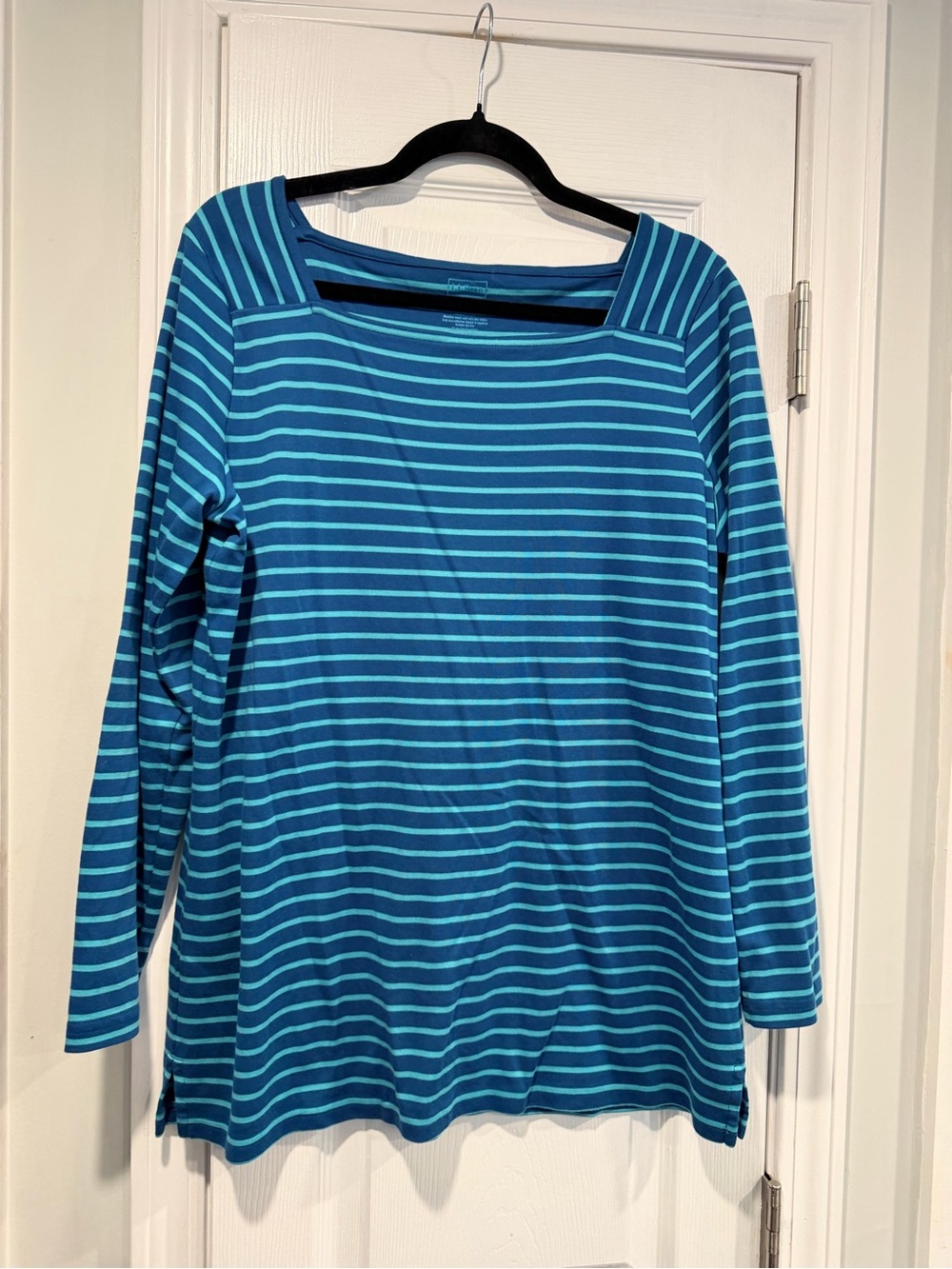 L.L.Bean Size L Supima Cotton Striped Square Neck Long Sleeve Knit Tunic Top